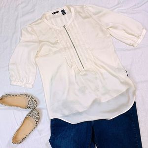 New York & Co satin feel pleated exposed zipper front blouse top size XL EUC